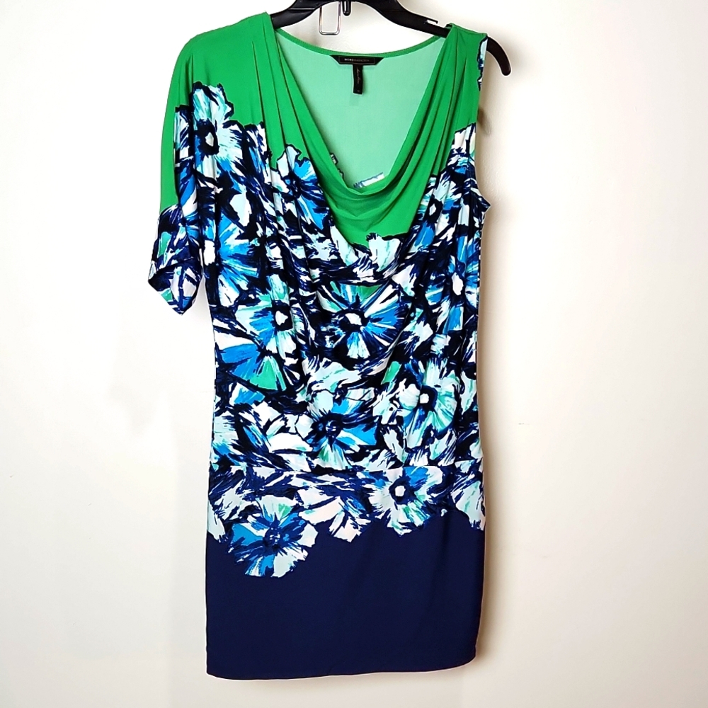 BCBG Maxazaria one sleeve Blue and Green Dress sz-xs